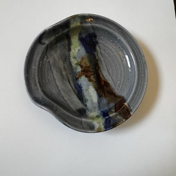 Studio Art Pottery Spoon Rest Bowl Dish Blue Gray Ocean Abstract Glazed Earthy - Picture 7 of 16